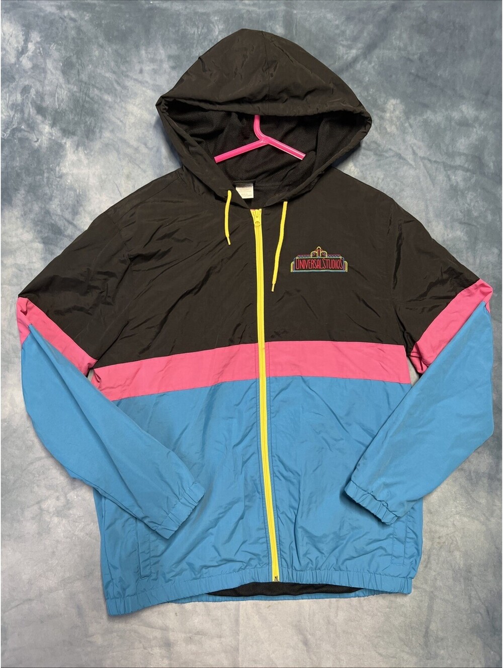 Universal Studios Jacket Adult XL Embroidered Retro Full Zip Hood Colorblock VTG